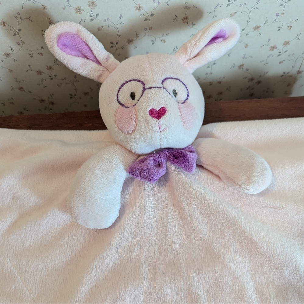 Honey Bunny Lovey stuffed animal stuffy plush rabbit glasses purple bow